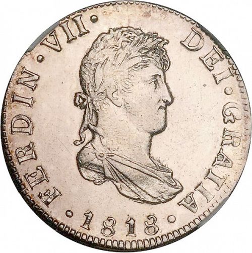2 Reales Obverse Image minted in SPAIN in 1818JJ (1808-33  -  FERNANDO VII)  - The Coin Database