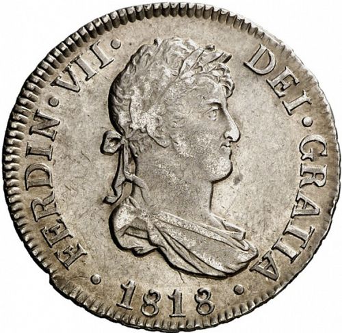 2 Reales Obverse Image minted in SPAIN in 1818PJ (1808-33  -  FERNANDO VII)  - The Coin Database