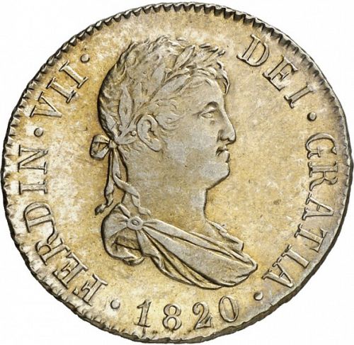 2 Reales Obverse Image minted in SPAIN in 1820GJ (1808-33  -  FERNANDO VII)  - The Coin Database
