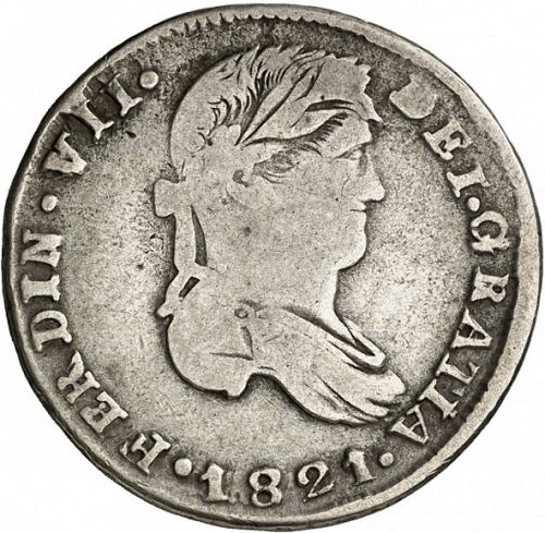 2 Reales Obverse Image minted in SPAIN in 1821AG (1808-33  -  FERNANDO VII)  - The Coin Database