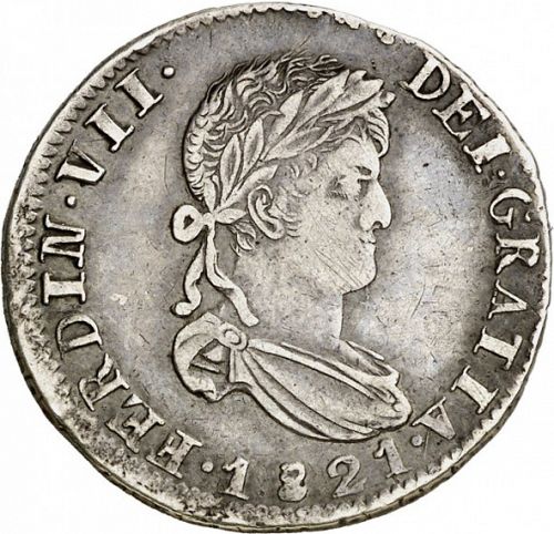 2 Reales Obverse Image minted in SPAIN in 1821AZ (1808-33  -  FERNANDO VII)  - The Coin Database