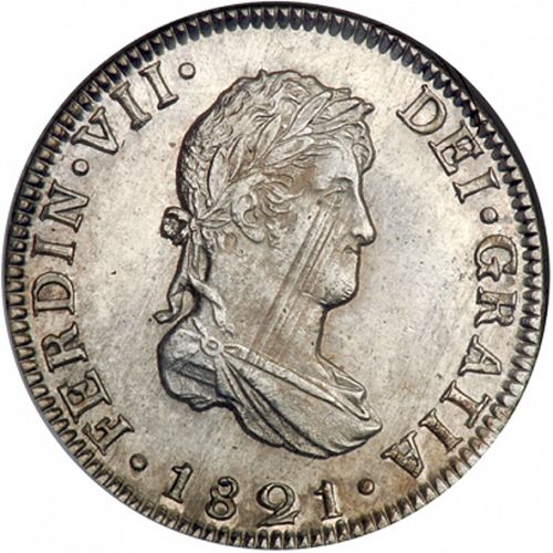 2 Reales Obverse Image minted in SPAIN in 1821JJ (1808-33  -  FERNANDO VII)  - The Coin Database