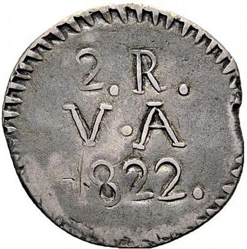 2 Reales Obverse Image minted in SPAIN in 1822 (1810-22  -  FERNANDO VII - Independence War)  - The Coin Database