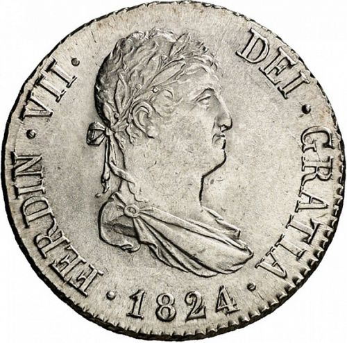2 Reales Obverse Image minted in SPAIN in 1824AJ (1808-33  -  FERNANDO VII)  - The Coin Database