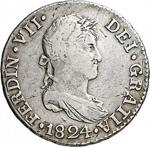 2 Reales Obverse Image minted in SPAIN in 1824JB (1808-33  -  FERNANDO VII)  - The Coin Database