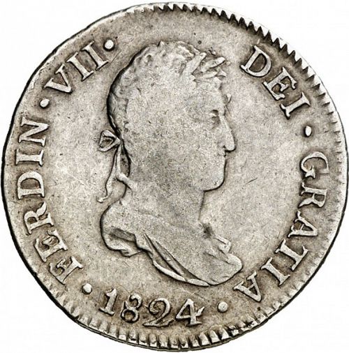 2 Reales Obverse Image minted in SPAIN in 1824T (1808-33  -  FERNANDO VII)  - The Coin Database