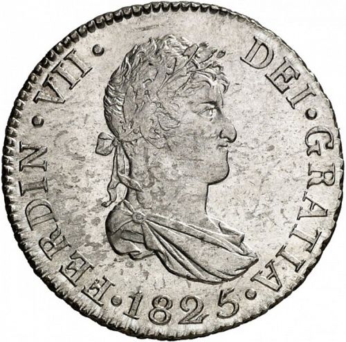 2 Reales Obverse Image minted in SPAIN in 1825JB (1808-33  -  FERNANDO VII)  - The Coin Database
