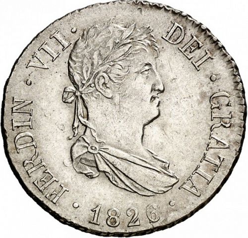 2 Reales Obverse Image minted in SPAIN in 1826AJ (1808-33  -  FERNANDO VII)  - The Coin Database