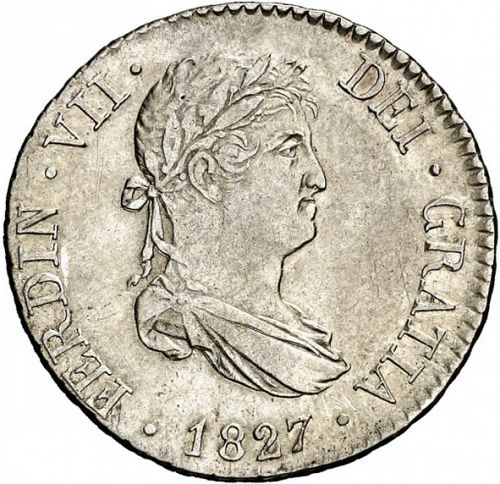 2 Reales Obverse Image minted in SPAIN in 1827AJ (1808-33  -  FERNANDO VII)  - The Coin Database
