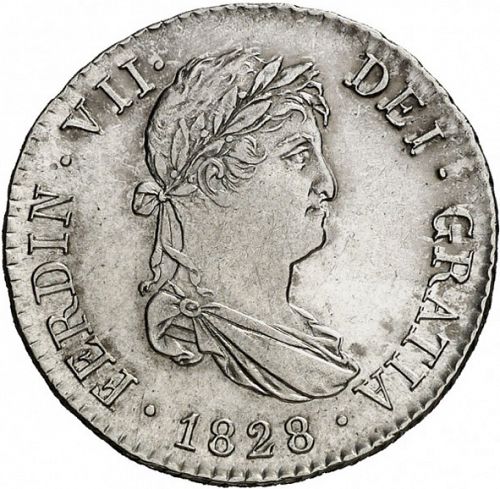 2 Reales Obverse Image minted in SPAIN in 1828AJ (1808-33  -  FERNANDO VII)  - The Coin Database