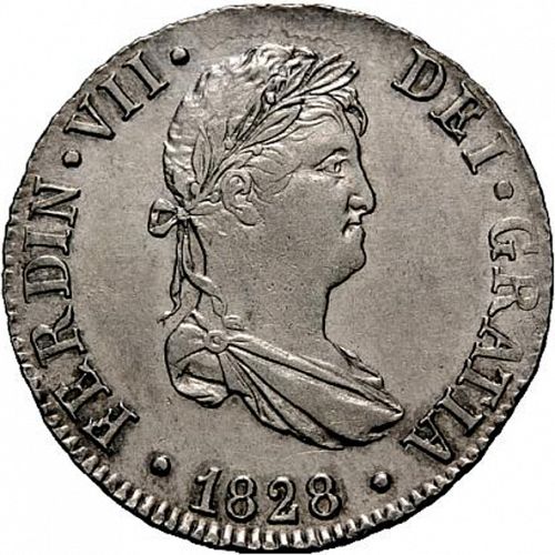 2 Reales Obverse Image minted in SPAIN in 1828JB (1808-33  -  FERNANDO VII)  - The Coin Database