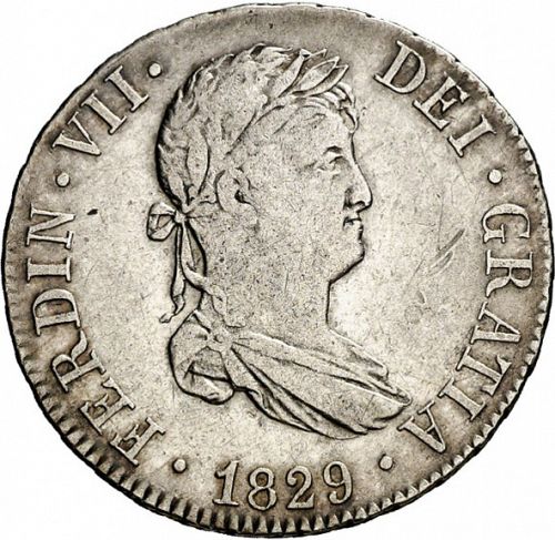 2 Reales Obverse Image minted in SPAIN in 1829JB (1808-33  -  FERNANDO VII)  - The Coin Database