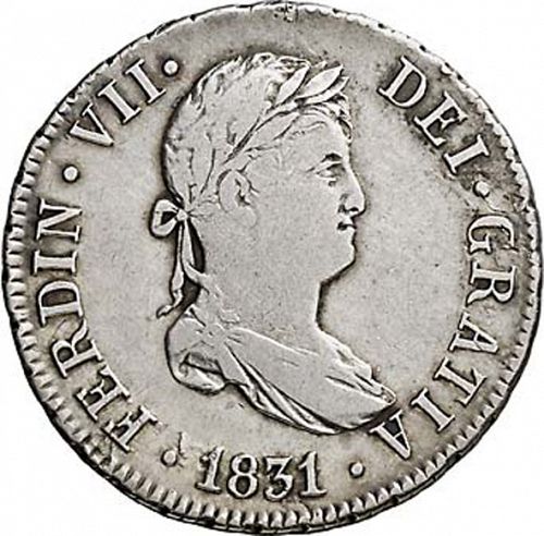 2 Reales Obverse Image minted in SPAIN in 1831JB (1808-33  -  FERNANDO VII)  - The Coin Database