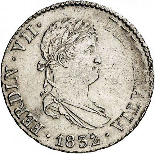2 Reales Obverse Image minted in SPAIN in 1832AJ (1808-33  -  FERNANDO VII)  - The Coin Database