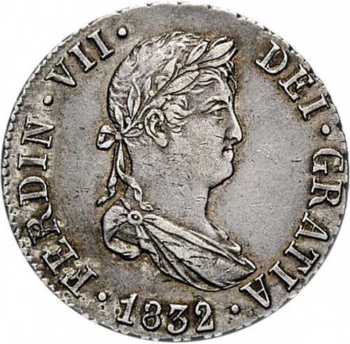 2 Reales Obverse Image minted in SPAIN in 1832JB (1808-33  -  FERNANDO VII)  - The Coin Database