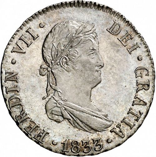 2 Reales Obverse Image minted in SPAIN in 1833JB (1808-33  -  FERNANDO VII)  - The Coin Database