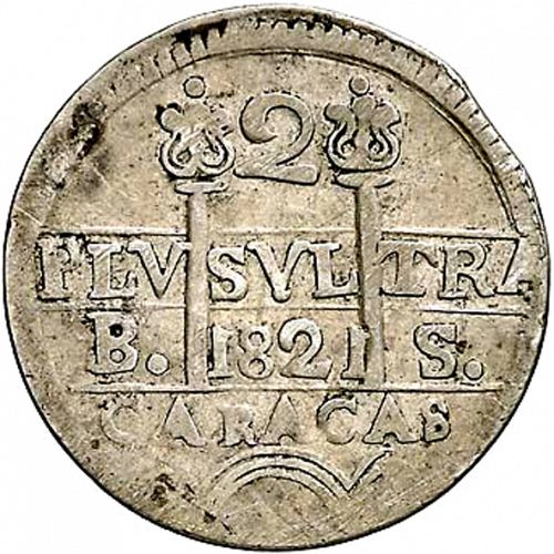 2 Reales Reverse Image minted in SPAIN in 1821BS (1810-22  -  FERNANDO VII - Independence War)  - The Coin Database