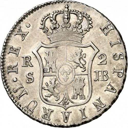 2 Reales Reverse Image minted in SPAIN in 1827JB (1808-33  -  FERNANDO VII)  - The Coin Database