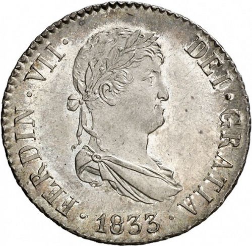 2 Reales Reverse Image minted in SPAIN in 1833AJ (1808-33  -  FERNANDO VII)  - The Coin Database