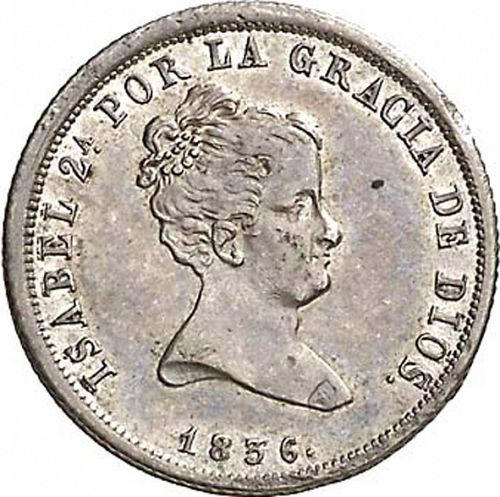 2 Reales Obverse Image minted in SPAIN in 1836CR (1833-48  -  ISABEL II)  - The Coin Database