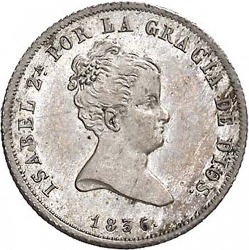 2 Reales Obverse Image minted in SPAIN in 1836DG (1833-48  -  ISABEL II)  - The Coin Database
