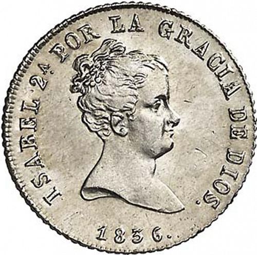 2 Reales Obverse Image minted in SPAIN in 1836DR (1833-48  -  ISABEL II)  - The Coin Database