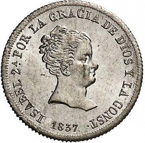 2 Reales Obverse Image minted in SPAIN in 1837CR (1833-48  -  ISABEL II)  - The Coin Database