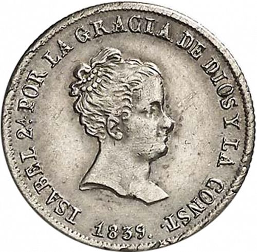 2 Reales Obverse Image minted in SPAIN in 1839CL (1833-48  -  ISABEL II)  - The Coin Database