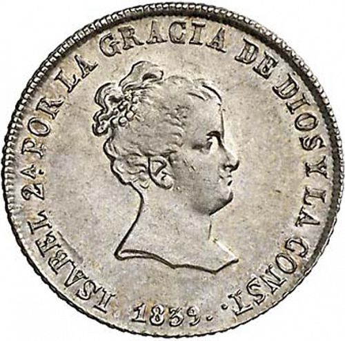 2 Reales Obverse Image minted in SPAIN in 1839RD (1833-48  -  ISABEL II)  - The Coin Database