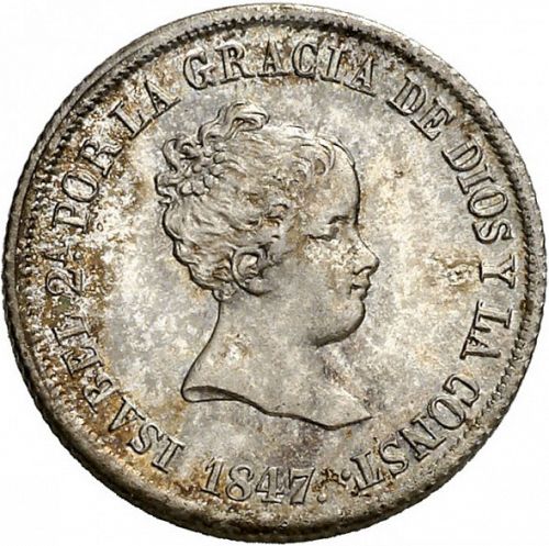 2 Reales Obverse Image minted in SPAIN in 1847CL (1833-48  -  ISABEL II)  - The Coin Database