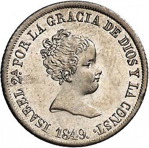 2 Reales Obverse Image minted in SPAIN in 1849CL (1833-48  -  ISABEL II)  - The Coin Database
