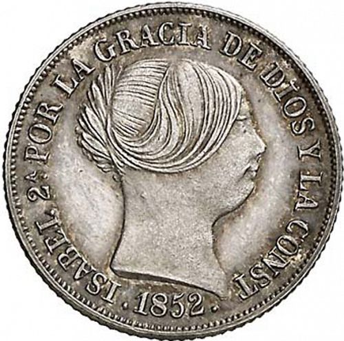 2 Reales Obverse Image minted in SPAIN in 1852 (1849-64  -  ISABEL II - Decimal Coinage)  - The Coin Database