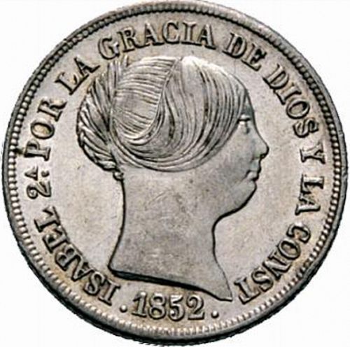 2 Reales Obverse Image minted in SPAIN in 1852 (1849-64  -  ISABEL II - Decimal Coinage)  - The Coin Database