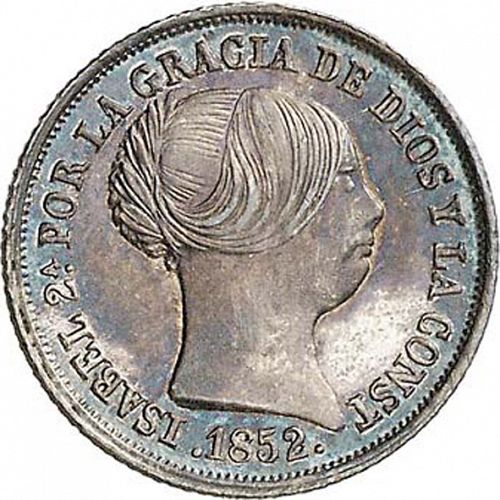 2 Reales Obverse Image minted in SPAIN in 1852 (1849-64  -  ISABEL II - Decimal Coinage)  - The Coin Database