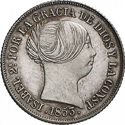 2 Reales Obverse Image minted in SPAIN in 1853 (1849-64  -  ISABEL II - Decimal Coinage)  - The Coin Database