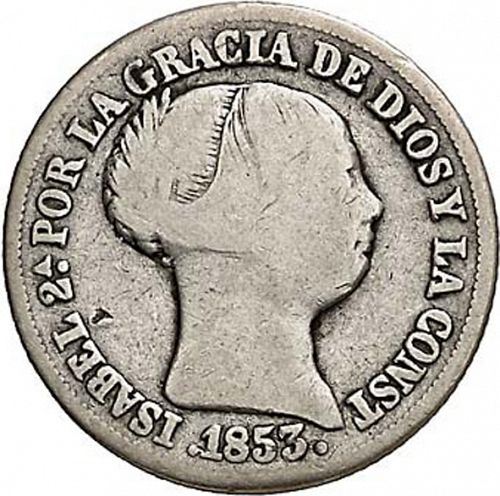 2 Reales Obverse Image minted in SPAIN in 1853 (1849-64  -  ISABEL II - Decimal Coinage)  - The Coin Database