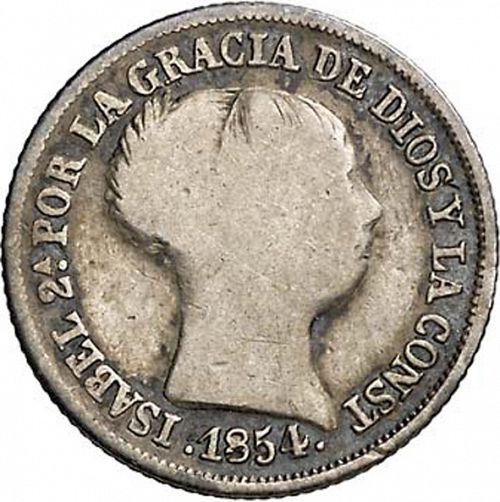 2 Reales Obverse Image minted in SPAIN in 1854 (1849-64  -  ISABEL II - Decimal Coinage)  - The Coin Database