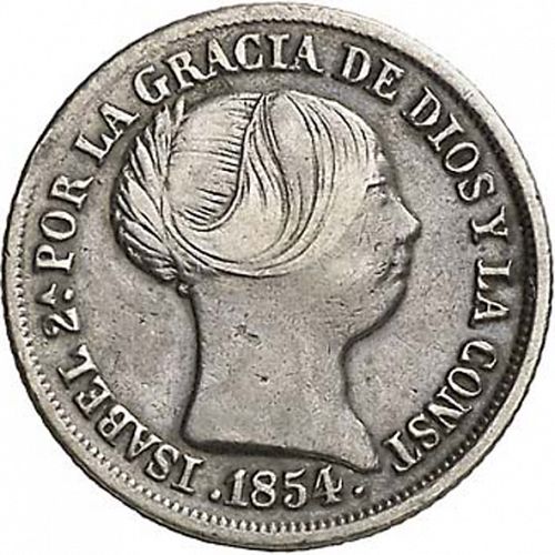 2 Reales Obverse Image minted in SPAIN in 1854 (1849-64  -  ISABEL II - Decimal Coinage)  - The Coin Database