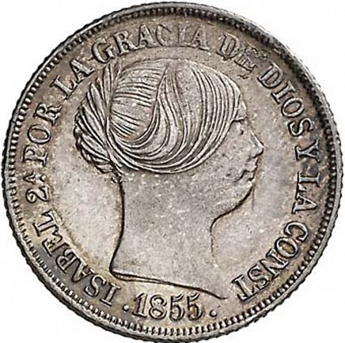 2 Reales Obverse Image minted in SPAIN in 1855 (1849-64  -  ISABEL II - Decimal Coinage)  - The Coin Database