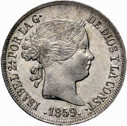 2 Reales Obverse Image minted in SPAIN in 1859 (1849-64  -  ISABEL II - Decimal Coinage)  - The Coin Database