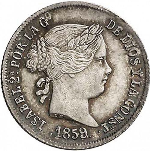 2 Reales Obverse Image minted in SPAIN in 1859 (1849-64  -  ISABEL II - Decimal Coinage)  - The Coin Database