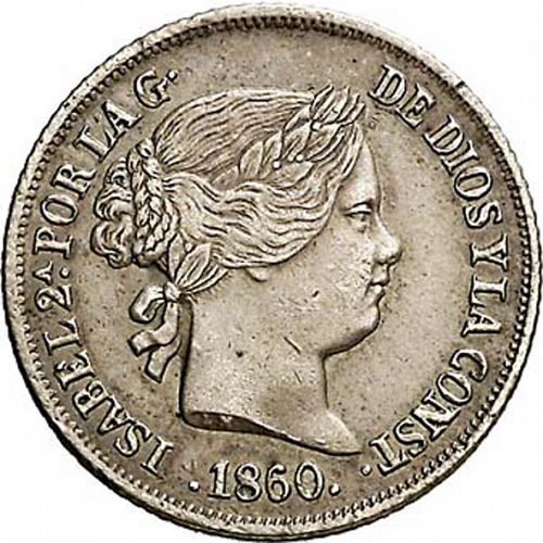 2 Reales Obverse Image minted in SPAIN in 1860 (1849-64  -  ISABEL II - Decimal Coinage)  - The Coin Database