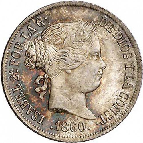 2 Reales Obverse Image minted in SPAIN in 1860 (1849-64  -  ISABEL II - Decimal Coinage)  - The Coin Database