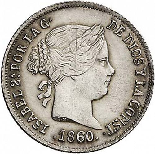 2 Reales Obverse Image minted in SPAIN in 1860 (1849-64  -  ISABEL II - Decimal Coinage)  - The Coin Database