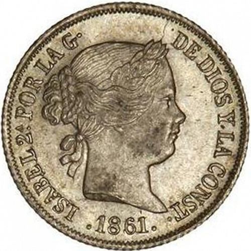 2 Reales Obverse Image minted in SPAIN in 1861 (1849-64  -  ISABEL II - Decimal Coinage)  - The Coin Database