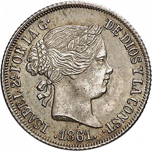 2 Reales Obverse Image minted in SPAIN in 1861 (1849-64  -  ISABEL II - Decimal Coinage)  - The Coin Database