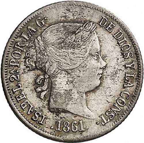 2 Reales Obverse Image minted in SPAIN in 1861 (1849-64  -  ISABEL II - Decimal Coinage)  - The Coin Database