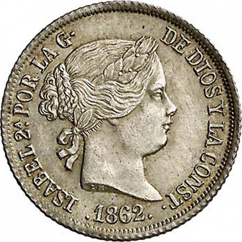 2 Reales Obverse Image minted in SPAIN in 1862 (1849-64  -  ISABEL II - Decimal Coinage)  - The Coin Database