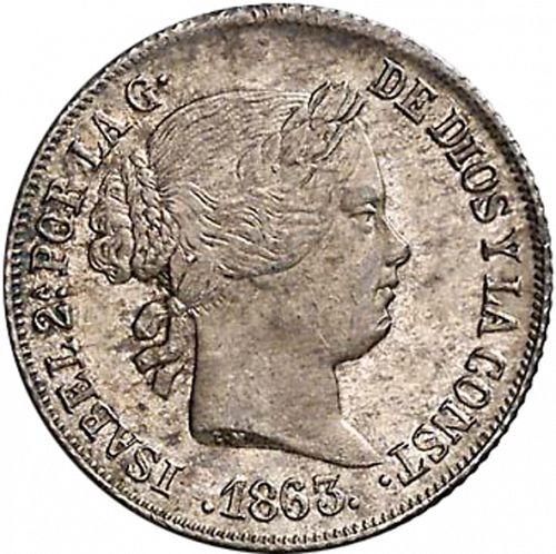 2 Reales Obverse Image minted in SPAIN in 1863 (1849-64  -  ISABEL II - Decimal Coinage)  - The Coin Database