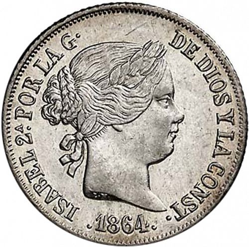2 Reales Obverse Image minted in SPAIN in 1864 (1849-64  -  ISABEL II - Decimal Coinage)  - The Coin Database